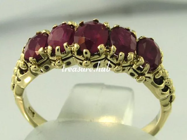 R128 Genuine 9K Solid Gold NATURAL Ruby 5-Stone Bridge Ring Anniversary Eternity