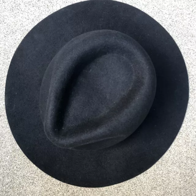 FOREVER 21 Fedora Hat Women's M/L 100% Wool Black Felt Wide Brim Cap 2