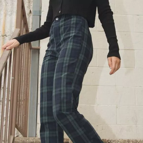 BRANDY MELVILLE JOHN Galt Jane Plaid Pant O S Blue Black Green 20.00 PicClick