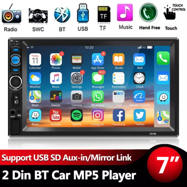 Bluetooth Car Stereo Radio 7" Double 2DIN FM USB AUX MP5 Player Touch Screen TF