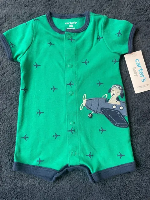 1PC 0-3 M Newborn Baby Boy Carter's Romper Airplane Green Blue Bodysuit 