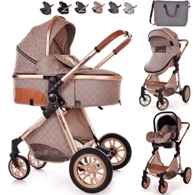 Baby Pram Folding Buggy Stroller 3in1 Travel System Car Seat From Birth