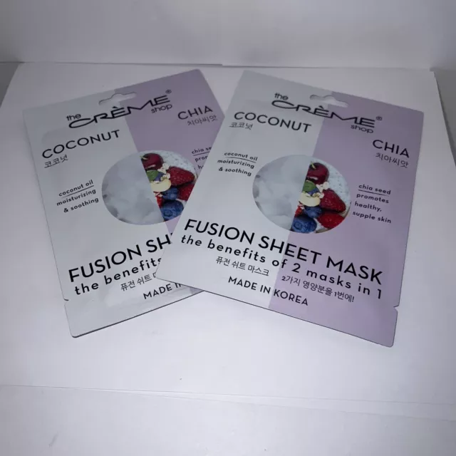 The CREME SHOP Coconut Oil Chia Seed Fusion Sheet Mask 2 Pack Moisturizing Duo