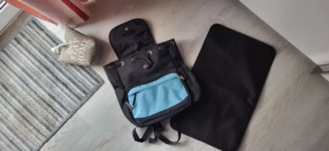 Baby Wickelrucksack*Wickeltasche*mit Wickelunterlage*schwarz/hellblau*wie neu