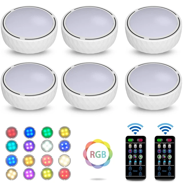 UNDER CABINET LIGHTS RGBW Wireless LED Puck Lights Remote Control £27. ...
