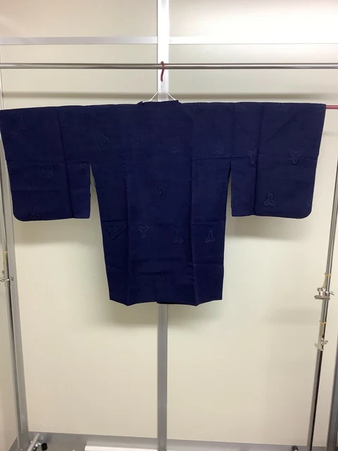 Japanese Vintage Kimono MICHIYUKI COAT Navyblue embroidery Height 33.46inch used 8