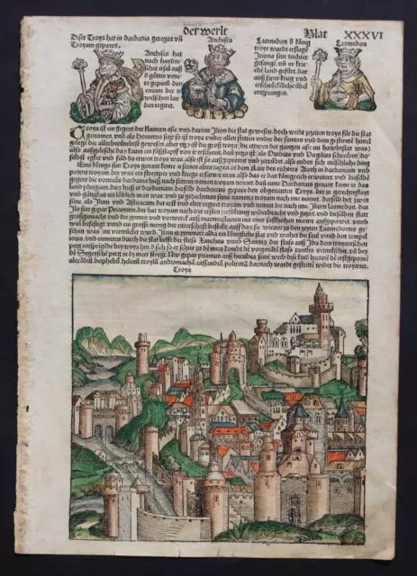 Inkunabel,Schedel Weltchronik,Koloriert,Deutsche Ausgabe Blatt Xxxvi ,1493,Rar