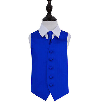 DQT Satin Plain Solid Royal Blue Boys Wedding Waistcoat & Tie 2-14 Years