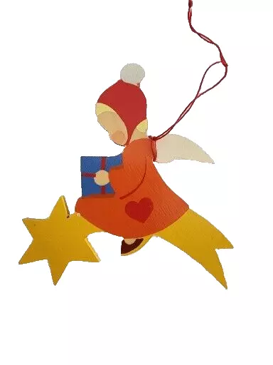 Erzgebirge Angel Comet Shooting Star Flat Wood Christmas Ornament Hand Painted