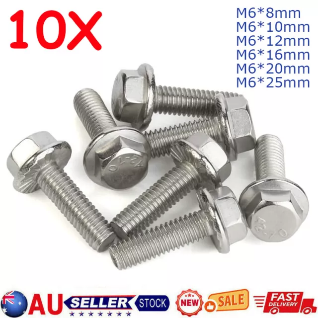 M6 Flanged Hex Head Bolts Flange Hexagon Screws Stainless Steel Fully Threaded