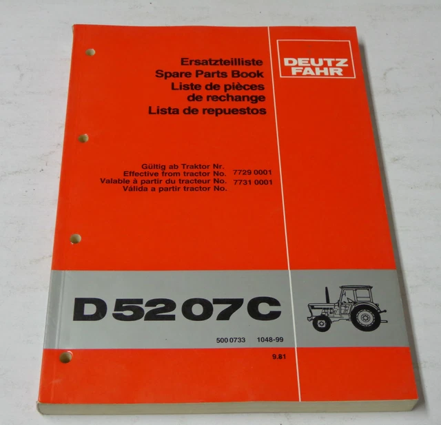 PARTS CATALOGUE / spare parts list Deutz tractor D 5207 C booth 1981 £