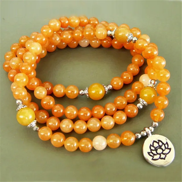 8MM 108 Topaz Buddha beads Lotus Pendant Bracelet Mala spirituality Reiki Lucky