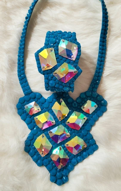 Set of Necklace & and a Cuff Swarovski Opal Blue and AB Ballroom Dance Jewelry