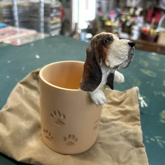 Basset Hound Pencil Cup Holder Pawprints Resin Dog