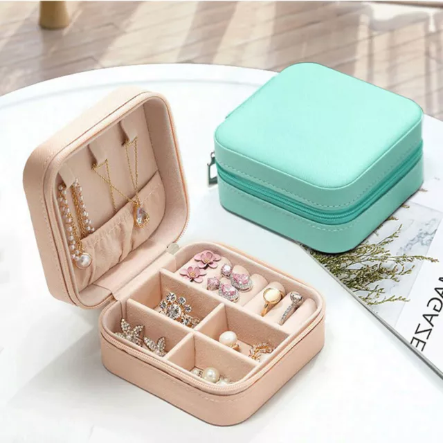 Portable Travel Jewellery Box Leather Earrings Necklace Ring Display Organizer