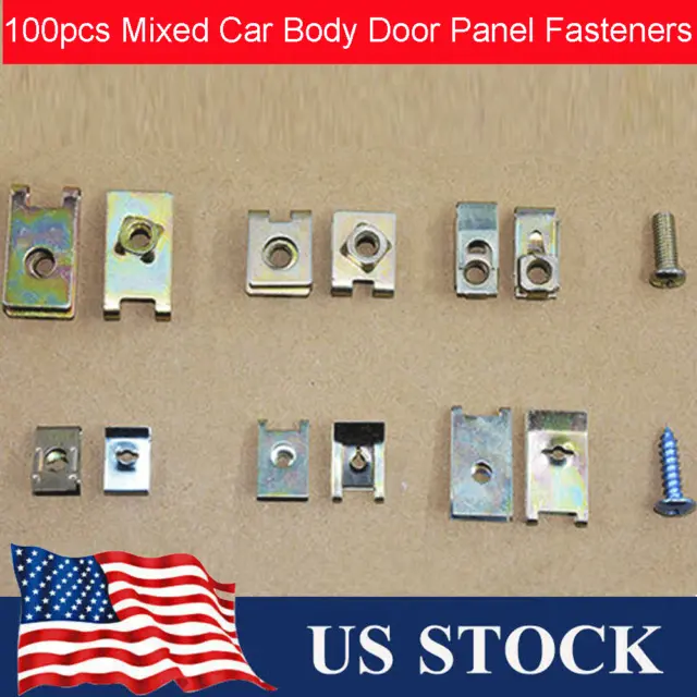 100x Mixed Metal Fasteners Car Body Door Panel Fender Trim Fixed Screws U Clips