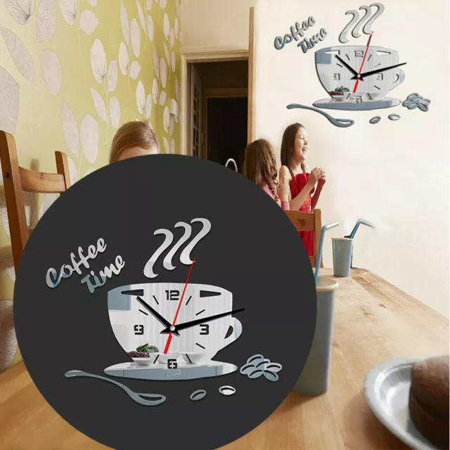 Wall Clock Home Decoration 3D Coffee Cup Shaped Living Room DIY Kitchen Modern