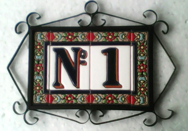 House Number Letter Spanish Hand Painted Ceramic Tile 11 x 5.5cm Frames Dog Cat