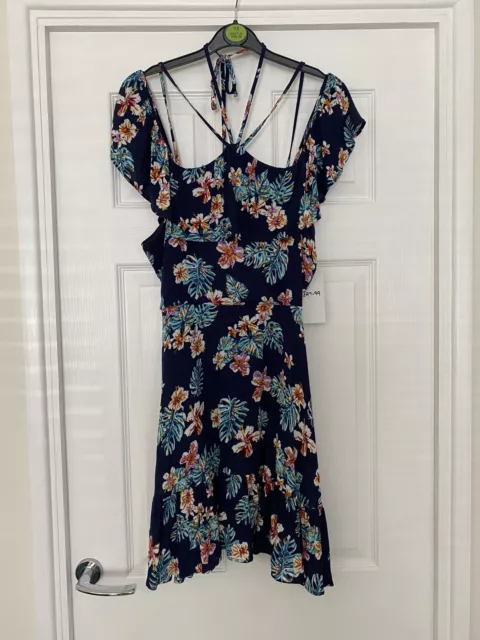 QED LDN Dress Size 12 Cold Shoulder BNWT Blue Patterned Summer