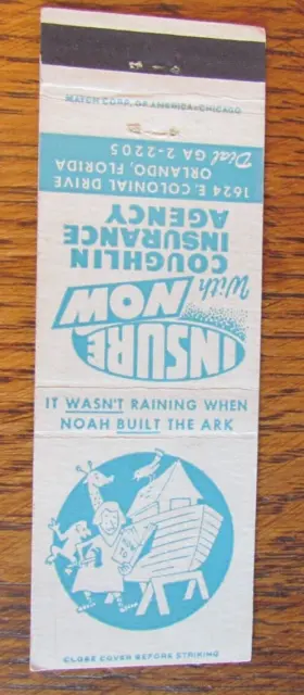 Noah's Ark Matchbook Cover: Coughlin Insurance Orlando, Fl Empty Matchcover -C4