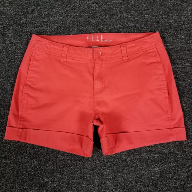 Elle Chino Shorts Womens 4 Pink Coral Stretch Casual Cuffed Mid Rise 30x3.5