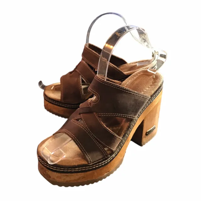 CANDIES SIZE 7 Vintage 90s Y2K Wood Platform Sandal Heel Chunky Brown ...
