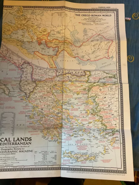 SCARCE NATIONAL GEOGRAPHIC VINTAGE MAP , LARGE , 1949 The Mediterranean