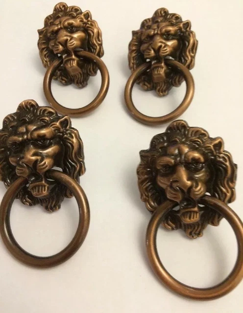 4 poignées tête de lion lrg, bague lion cuivre traction, boutons métalliques tiroir coffre vintage