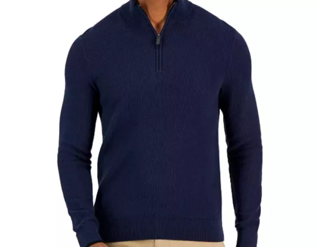 Michael Kors Men's Textured Quarter-Zip Sweater. Navy. Size Medium.  NWT $128