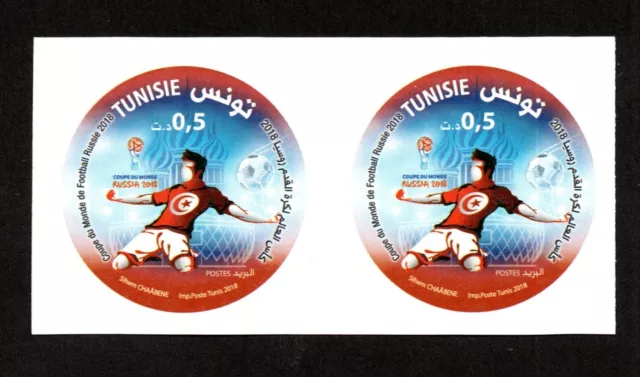 2018- Tunisia- Imperforated pair - Soccer world cup Russia- Fifa - Football Flag