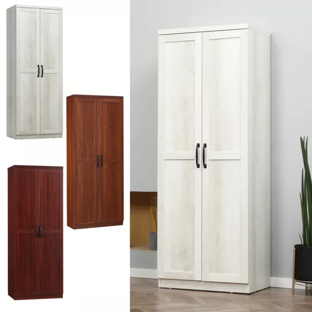63" Rustic 2-Door Kitchen Freestanding Storage Cabinet Pantry Shelves