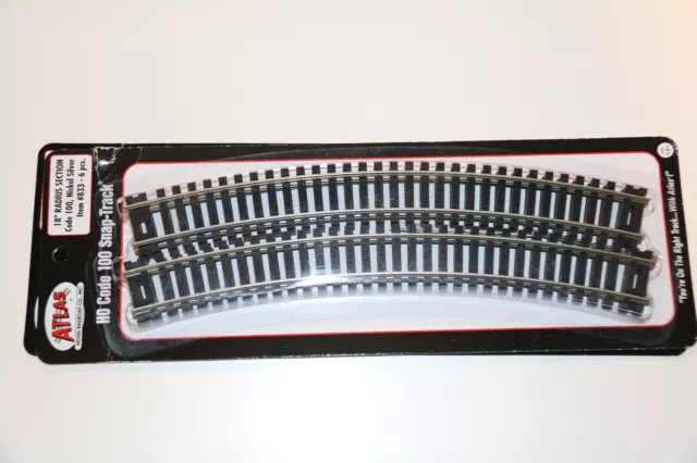 Atlas Model Railroad, Inc #833: HO Scale Code 100 Snap, 18 Inch Curved Track (6)