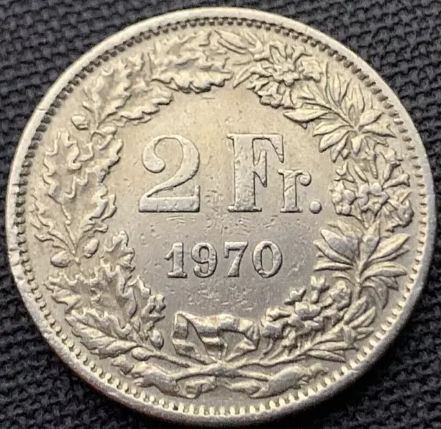 1970 Switzerland 2 Francs Coin AU   High Grade World Coin   #X181