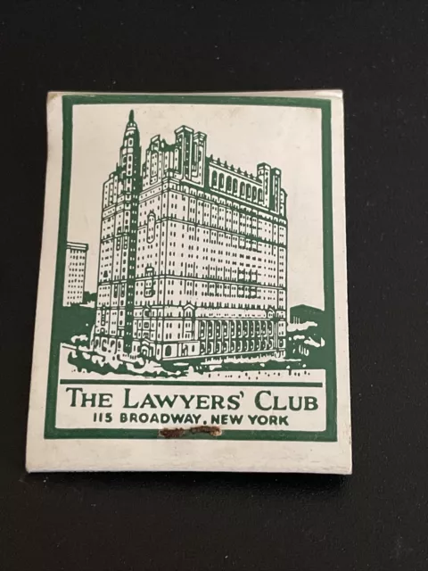 VINTAGE MATCHBOOK MATCHES The Lawyers’ Club Broadway New York NY ...