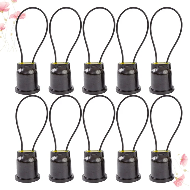 10 PIEZAS Soporte de lámpara de bambú E27 con adaptador de tornillo para soporte de lámpara Black