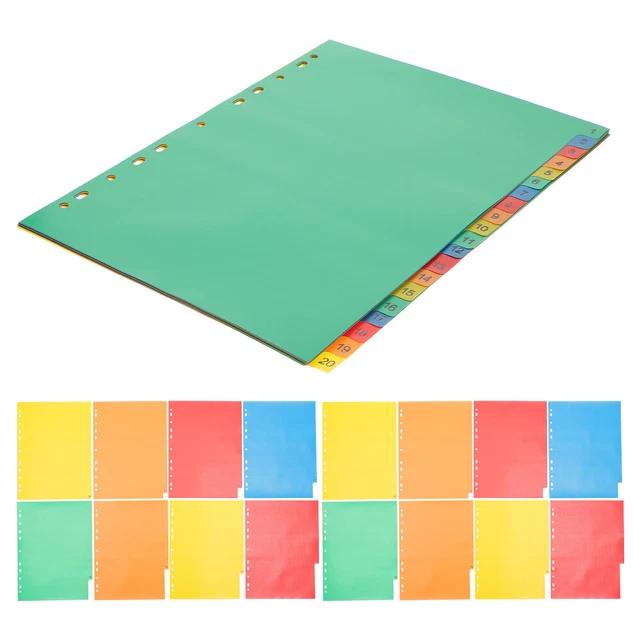 20 hojas de papel de recarga duradero carpeta escolar divisores para cuaderno