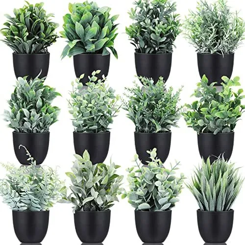 XunYee Small Fake Plants Mini Faux Plants for Office Desk Potted Artificial P...