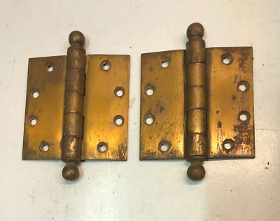 Pair Vintage Lawrence Heavy Duty Cannonball Tip Door Hinges 4.5" X 4.5"