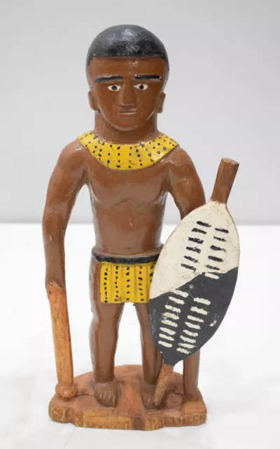 African Statue Zulu Warrior Folk Art Doll South Africa 14"
