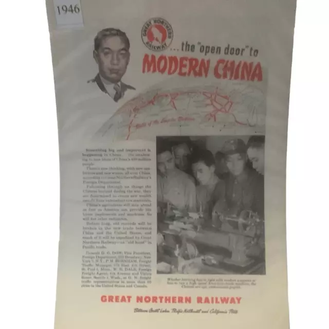 Vintage 1946 Great Northern Railway Open Door To China Ad Advertisement