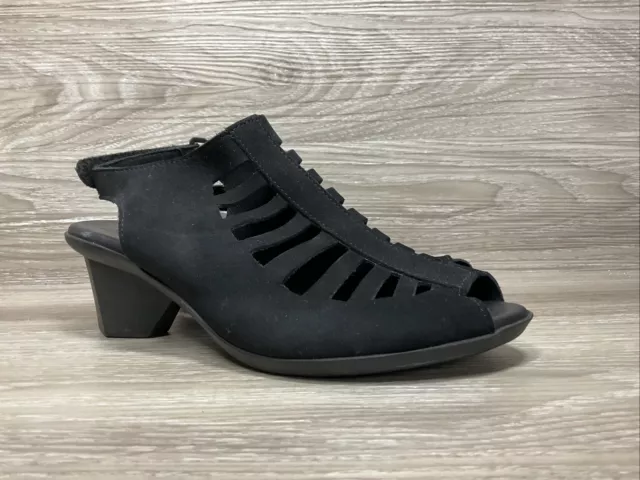 Arche Enexor Sandals Womens 7 38 Black Suede Leather Cutouts Block Heels