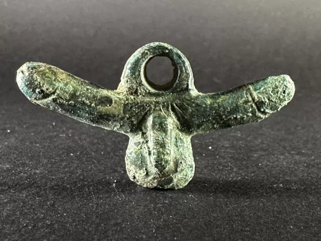 Superb-Ancient Roman Bronze Tripple Phallus Pendant-Fertility Idol Ca 100-400 Ad