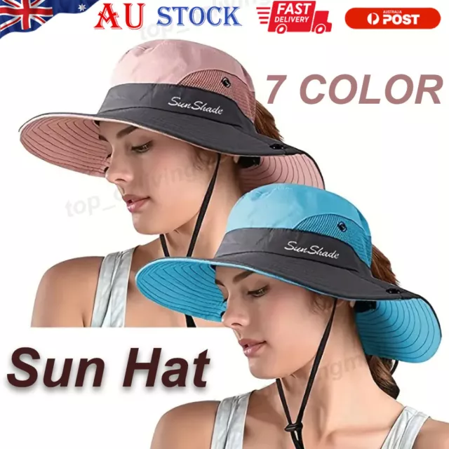 Women Cap Wide Brim Ponytail Hat Sun Protect Visor Summer Beach Travel Hiking