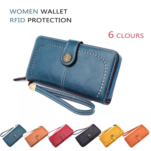 Women Leather Wallet Zipper Lady Long Card Holder Coin Case Handbag Clutch Purse