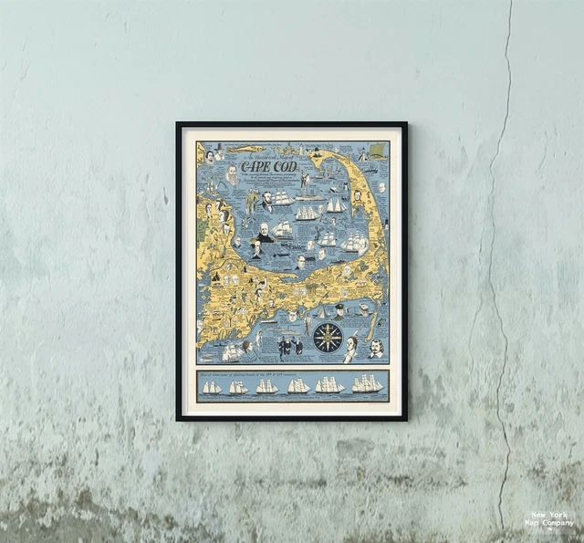 1964 MAP OF Cape Cod Historical Map of Cape Cod Cape Cod Wall Art