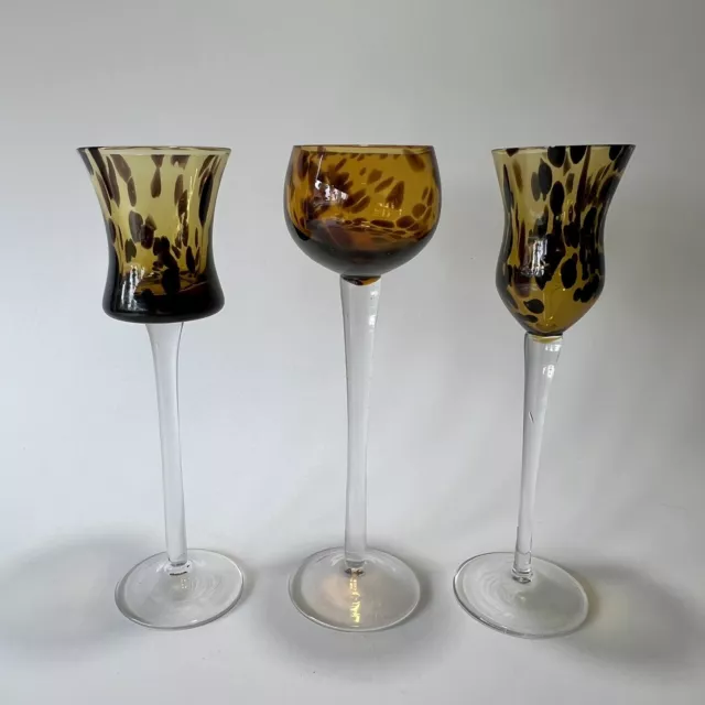 3 Vintage Shot Glasses. Tall Stems.  Cocktail Shot Glasses. Animal Print.