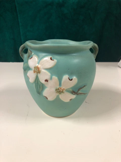VINTAGE WELLER POTTERY Dogwood Matte Green Bouquet Vase Form B-15 $25.