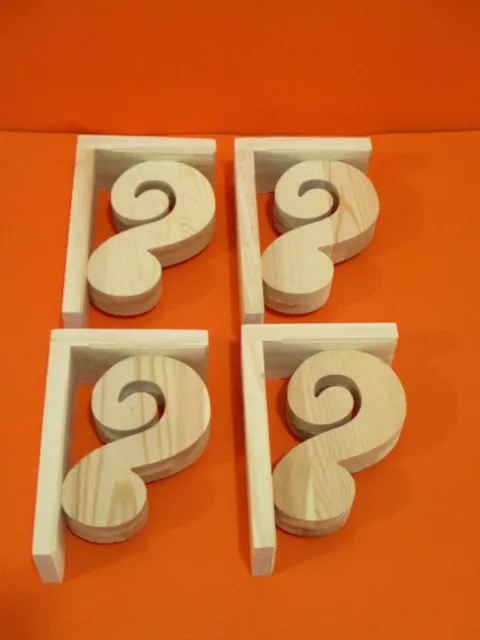 4 Wood Corbels Brackets 7 1/4" X 2 3/8" x 4 3/4" Shelf Mantle Support Bracket 3