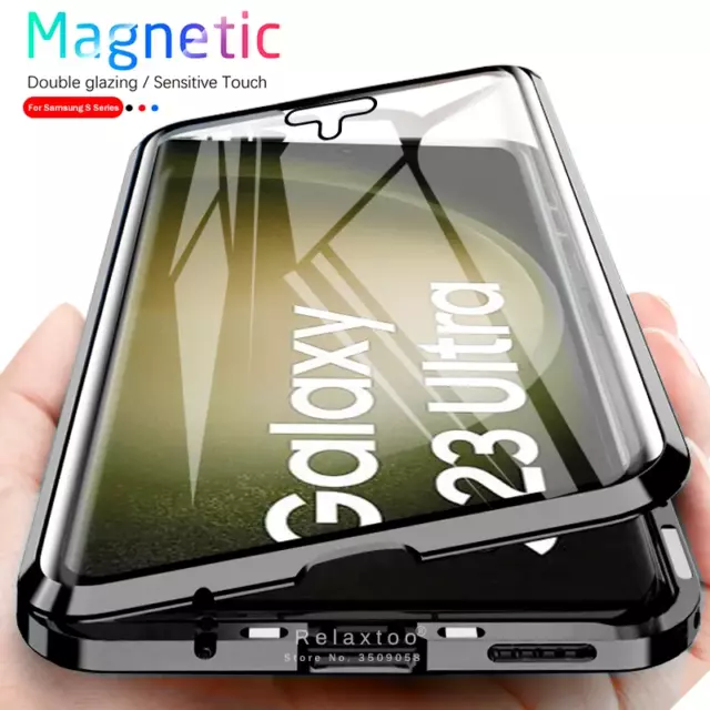 For Samsung S23 Ultra S22 S21 S20 FE Magnetic Adsorption Double Sided Glass Case