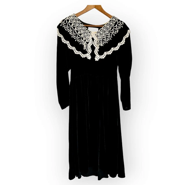 VINTAGE SCOTT JESSICA Mcclintock NWT Long Sleeve Black Velvet Gown Dress  Gold $119.00 - PicClick
